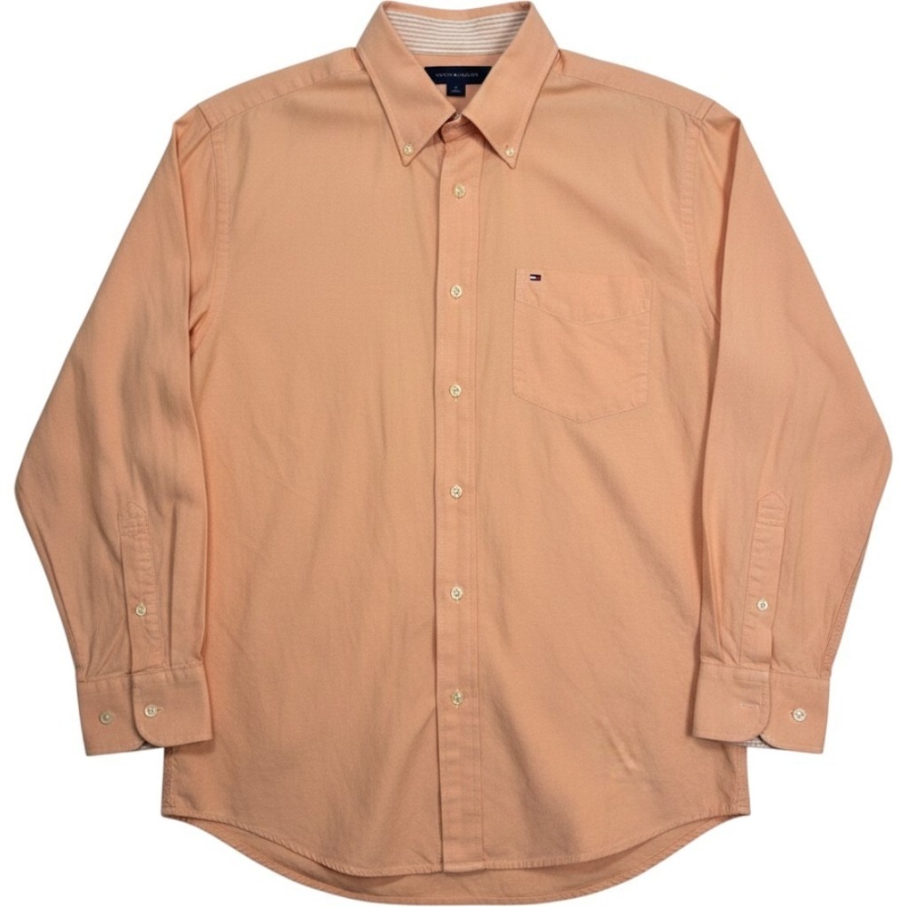 Tommy Hilfiger Men's Button Down Shirt Peach Orange Medium Logo Pocket Casual